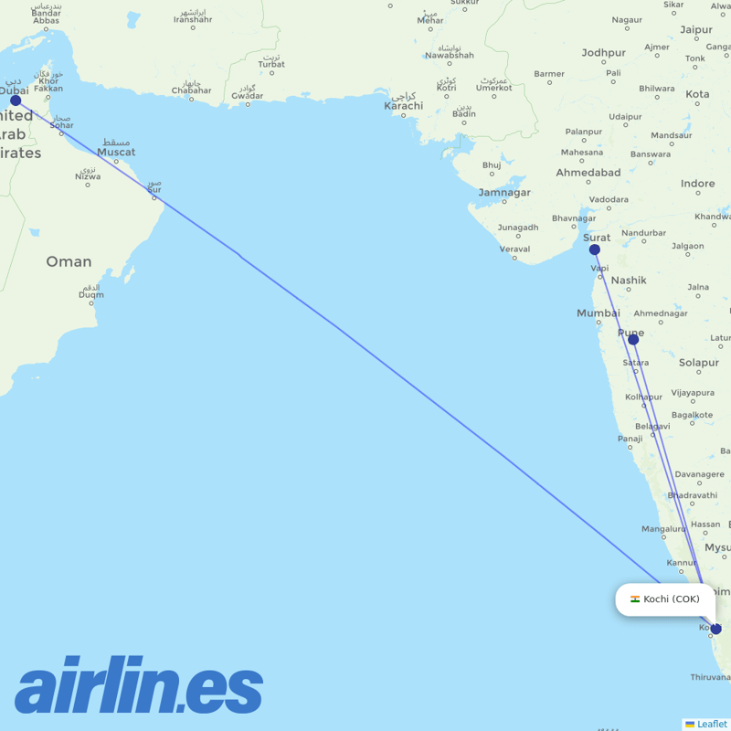 SpiceJet from Cochin destination map