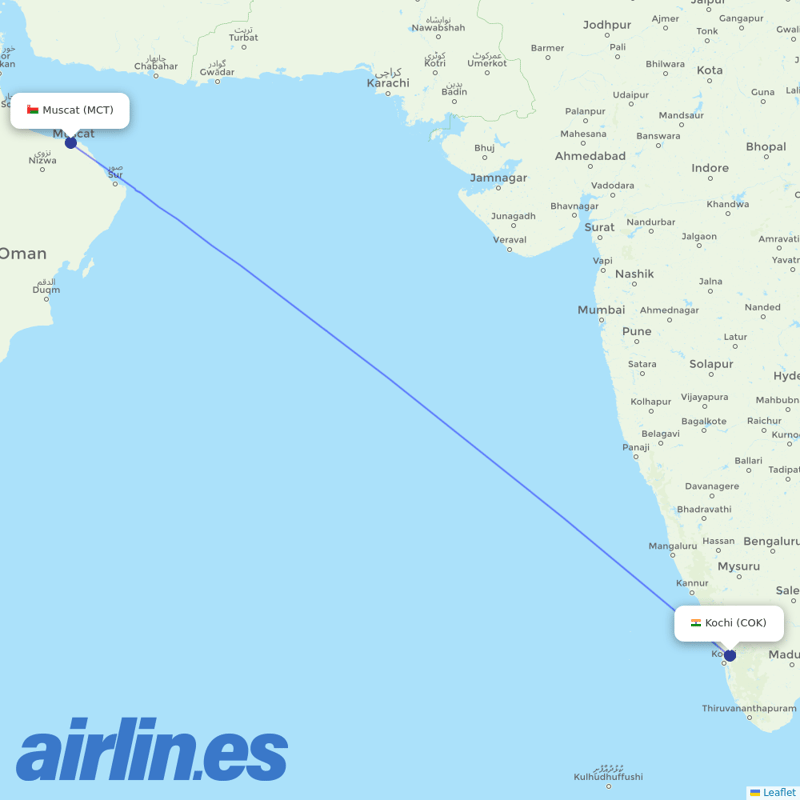 Oman Air from Cochin destination map