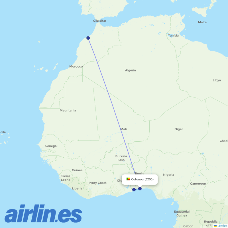 Royal Air Maroc from Cotonou Cadjehoun destination map