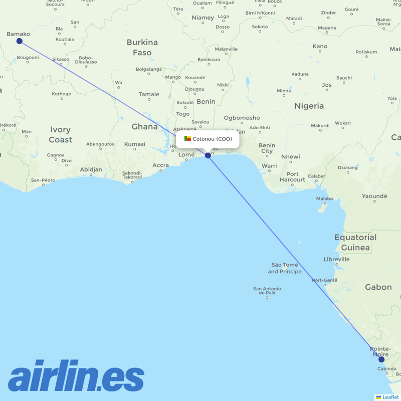 Mauritania Airlines International from Cotonou Cadjehoun destination map