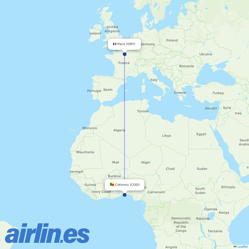Corsair from Cotonou Cadjehoun destination map