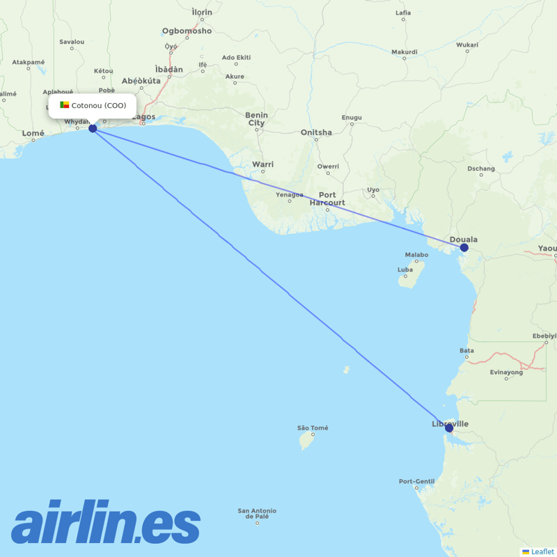 RwandAir from Cotonou Cadjehoun destination map