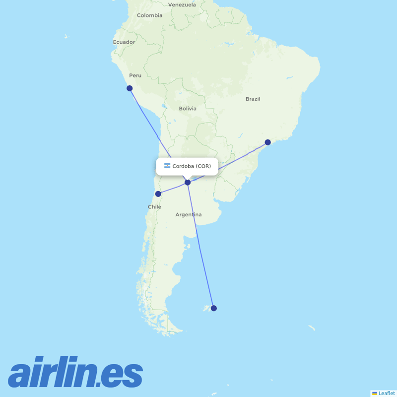 LATAM Airlines from Ambrosio L V Taravella destination map
