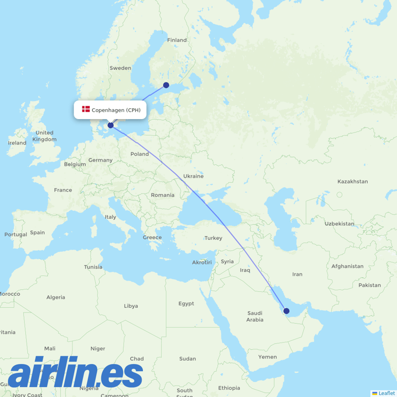 Finnair from Copenhagen Airport destination map