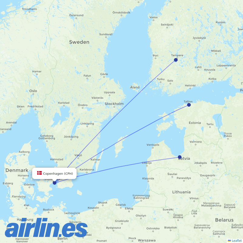 Air Baltic from Copenhagen Airport destination map