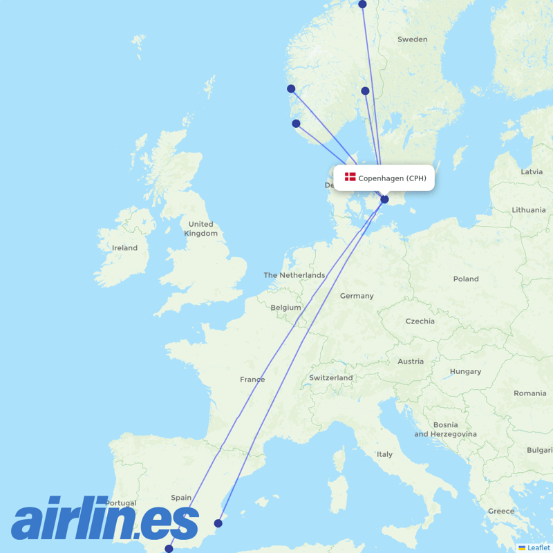 Norwegian Air from Copenhagen Airport destination map