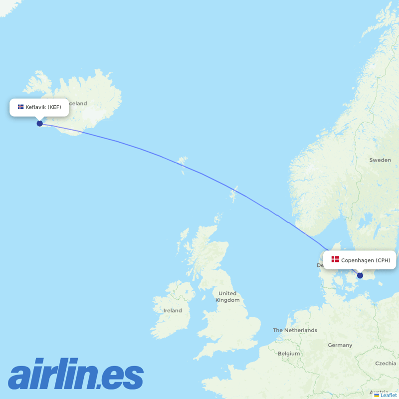 Icelandair from Copenhagen Airport destination map