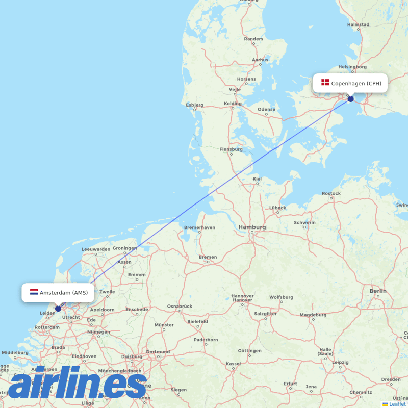 KLM from Copenhagen Airport destination map