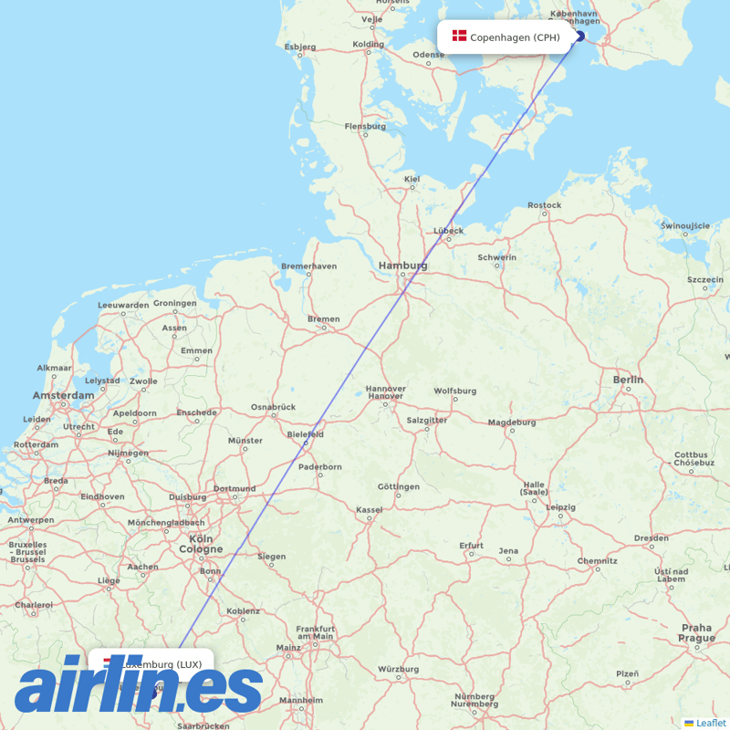 Luxair from Copenhagen Airport destination map