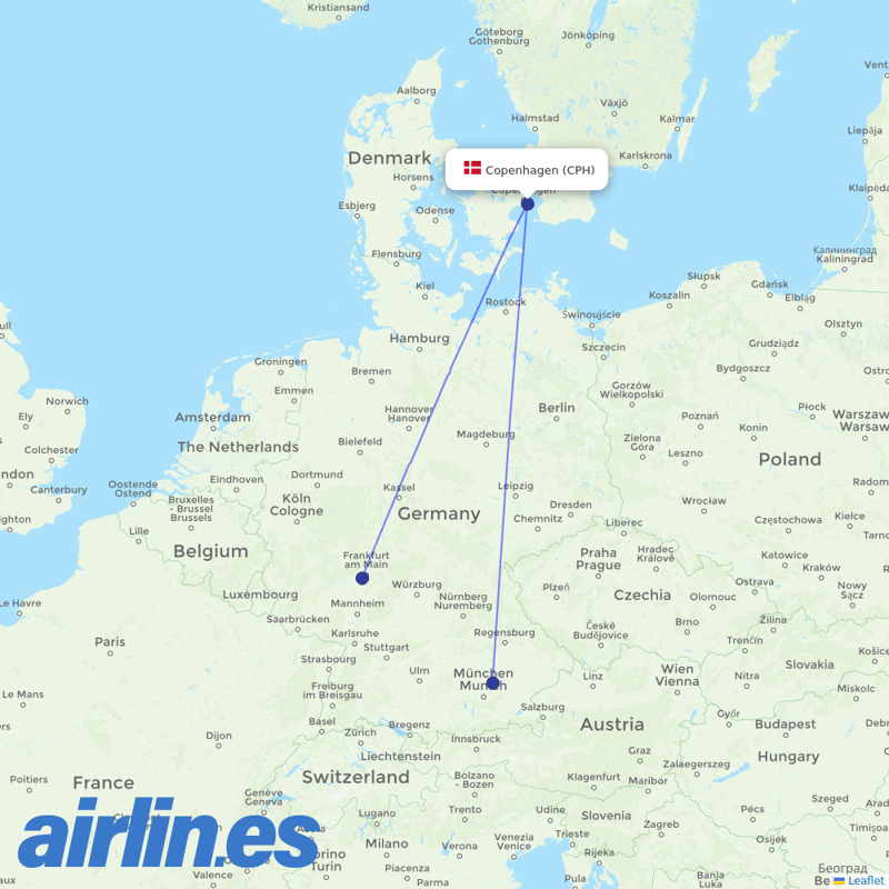 Lufthansa from Copenhagen Airport destination map