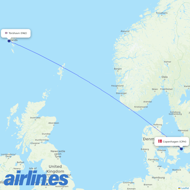 Atlantic Airways from Copenhagen Airport destination map