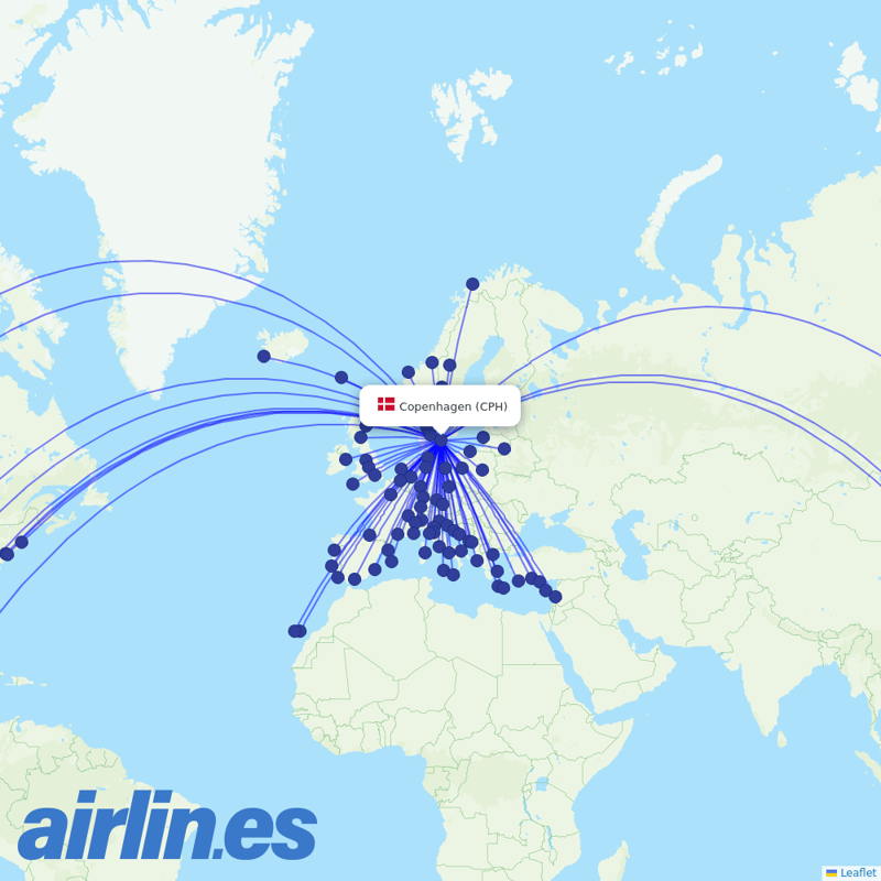 Scandinavian Airlines from Copenhagen Airport destination map