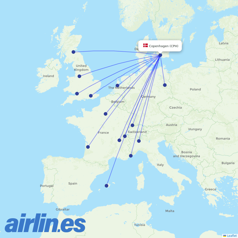 easyJet from Copenhagen Airport destination map