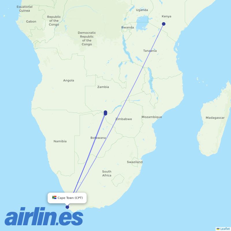 Kenya Airways from Cape Town International destination map