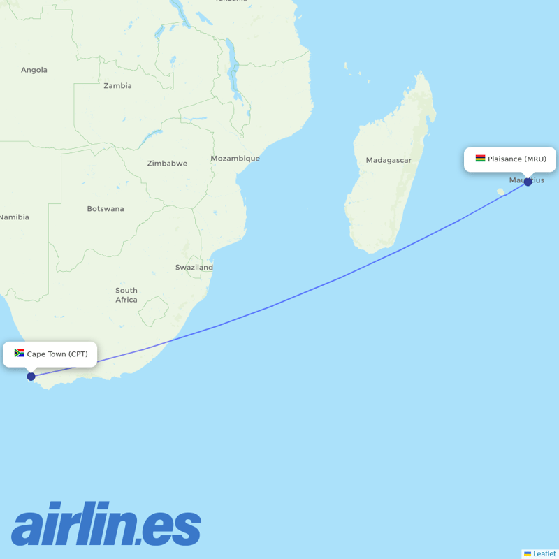Air Mauritius from Cape Town International destination map
