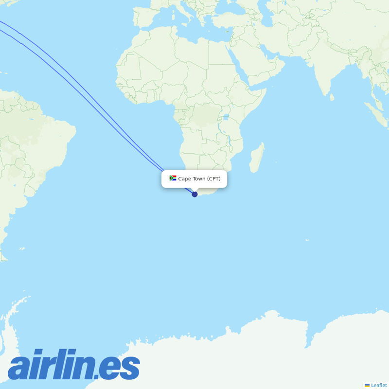 United Airlines from Cape Town International destination map