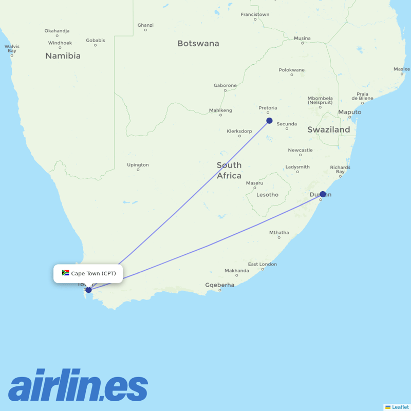 FlexFlight from Cape Town International destination map