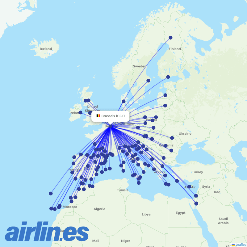 Ryanair from Brussels South Charleroi Airport destination map