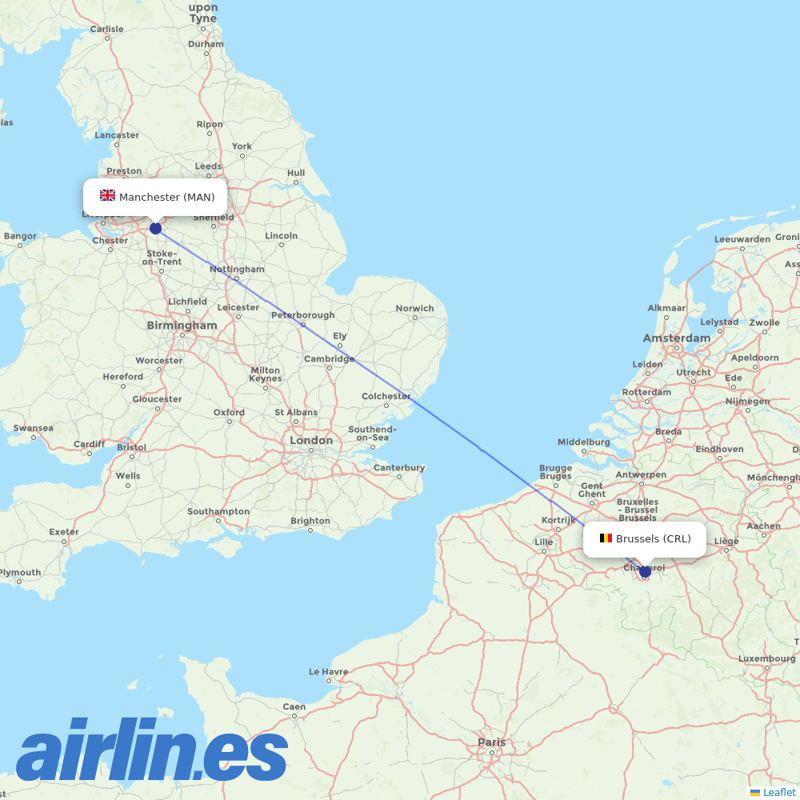 Ryanair UK from Brussels South Charleroi Airport destination map