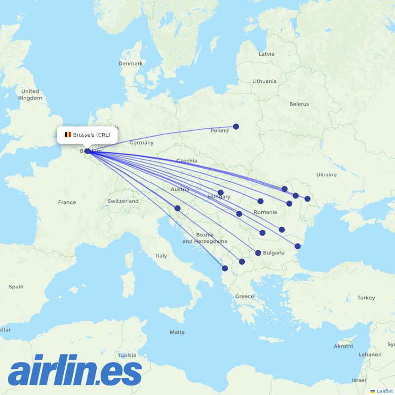 Wizz Air from Brussels South Charleroi Airport destination map