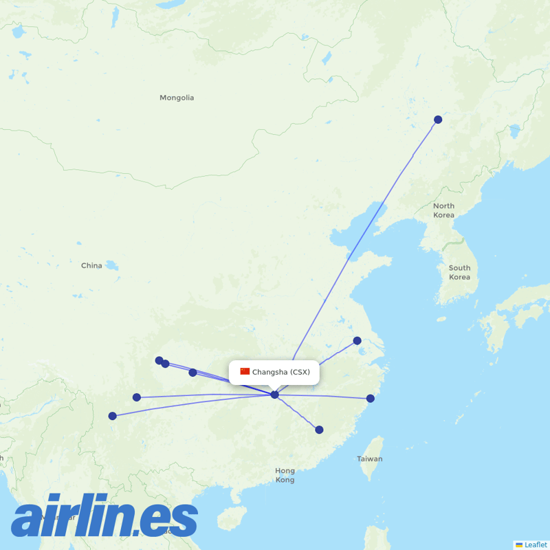 Sichuan Airlines from Changsha Huanghua Airport destination map
