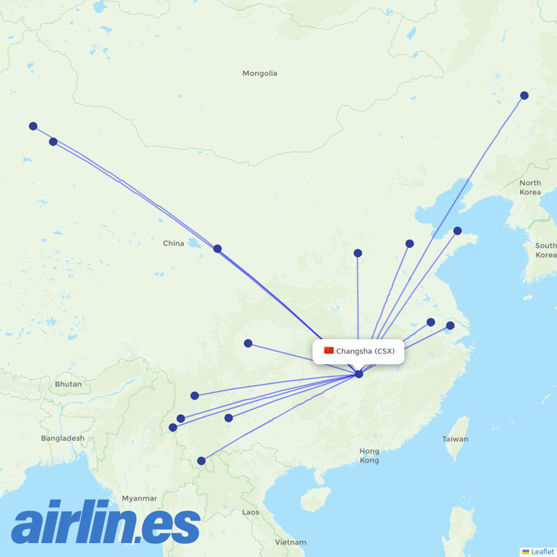 HongTu Airlines from Changsha Huanghua Airport destination map