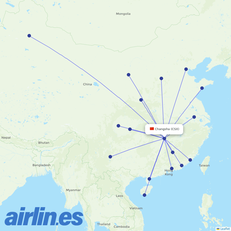 Okay Airways from Changsha Huanghua Airport destination map