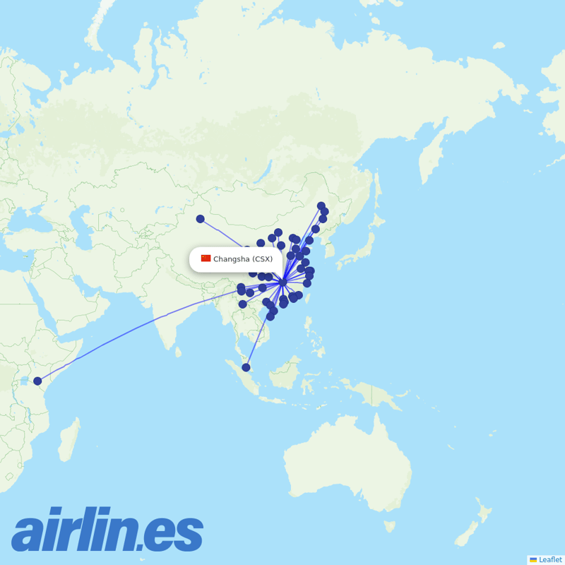 China Southern Airlines from Changsha Huanghua Airport destination map
