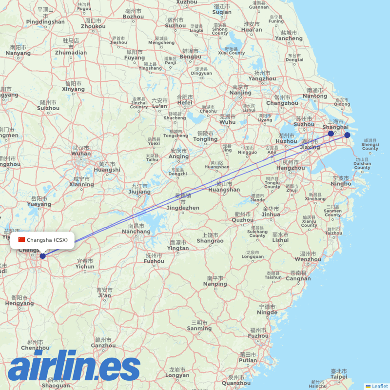 Shanghai Airlines from Changsha Huanghua Airport destination map
