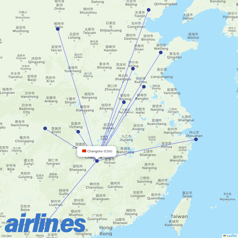 Guangxi Beibu Gulf Airlines from Changsha Huanghua Airport destination map
