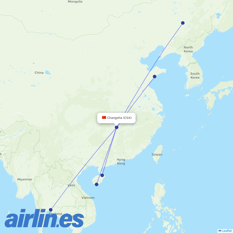 Beijing Capital Airlines from Changsha Huanghua Airport destination map