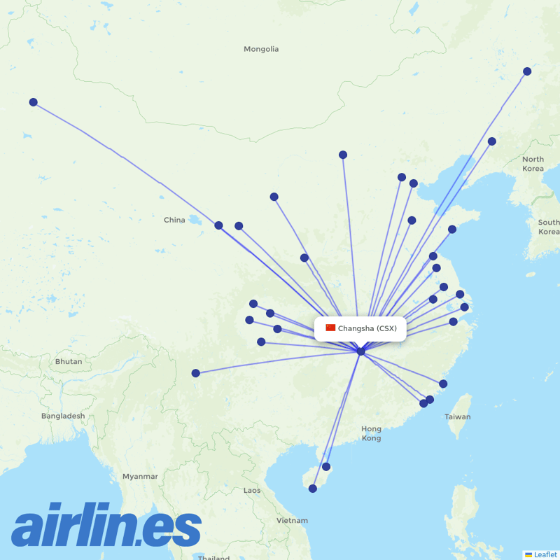Xiamen Airlines from Changsha Huanghua Airport destination map