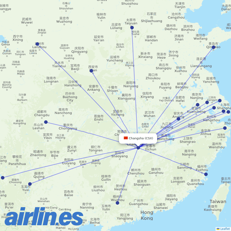 China Eastern Airlines from Changsha Huanghua Airport destination map