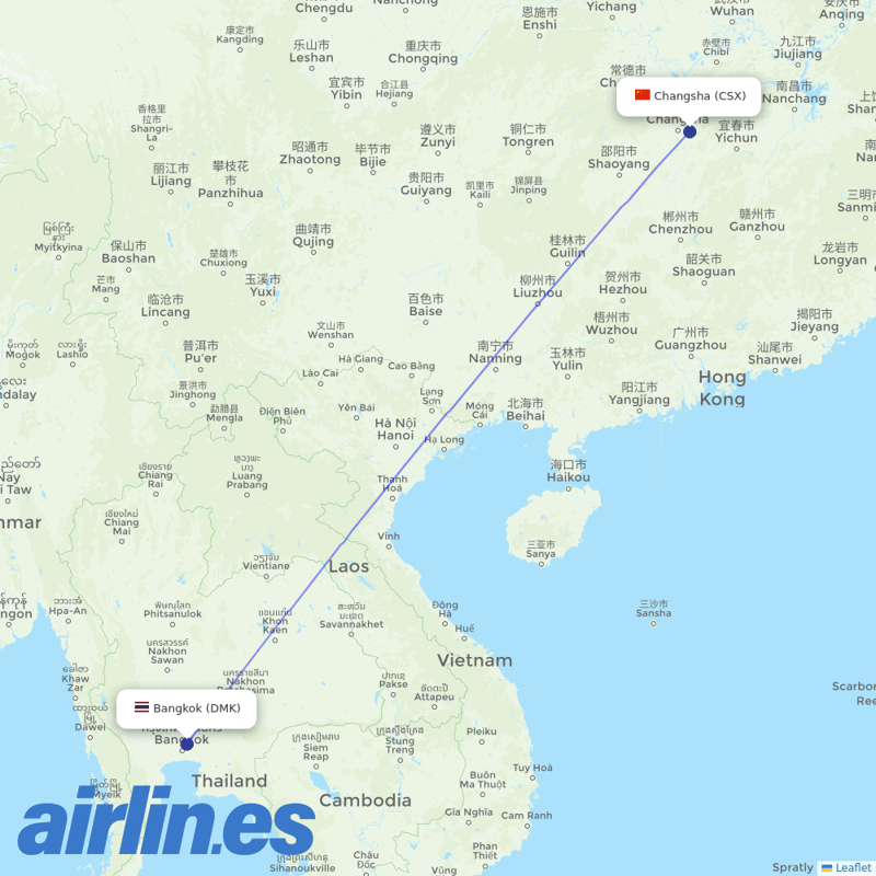 Thai Lion Air from Changsha Huanghua Airport destination map