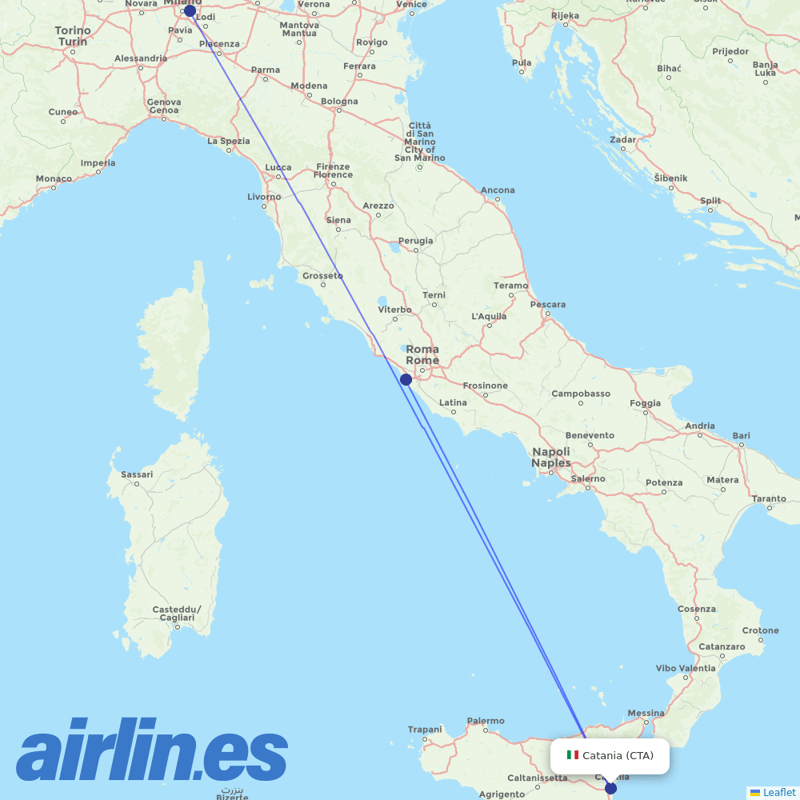 ITA Airways from Catania Fontanarossa Airport destination map