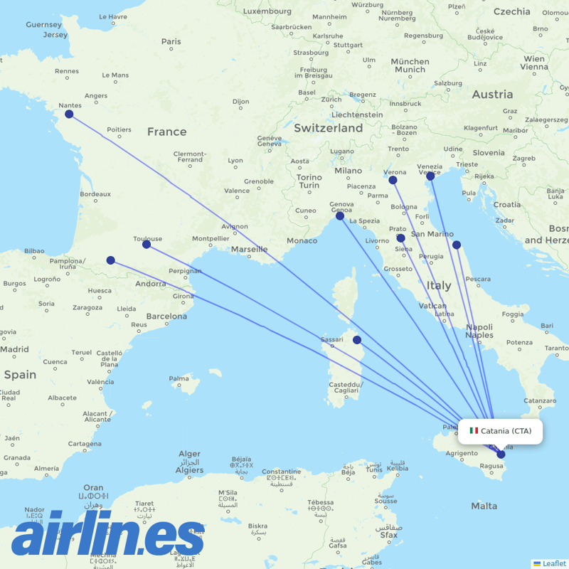 Volotea from Catania Fontanarossa Airport destination map