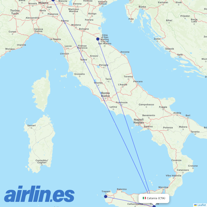 SA Express from Catania Fontanarossa Airport destination map