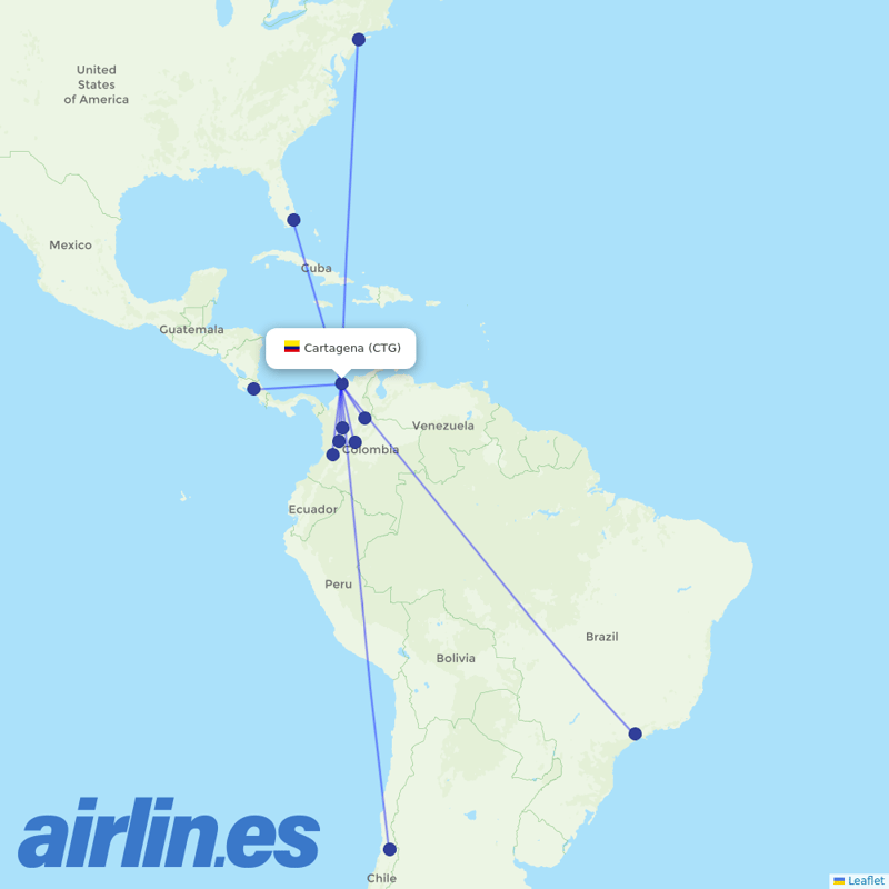 AVIANCA from Rafael Nunez destination map