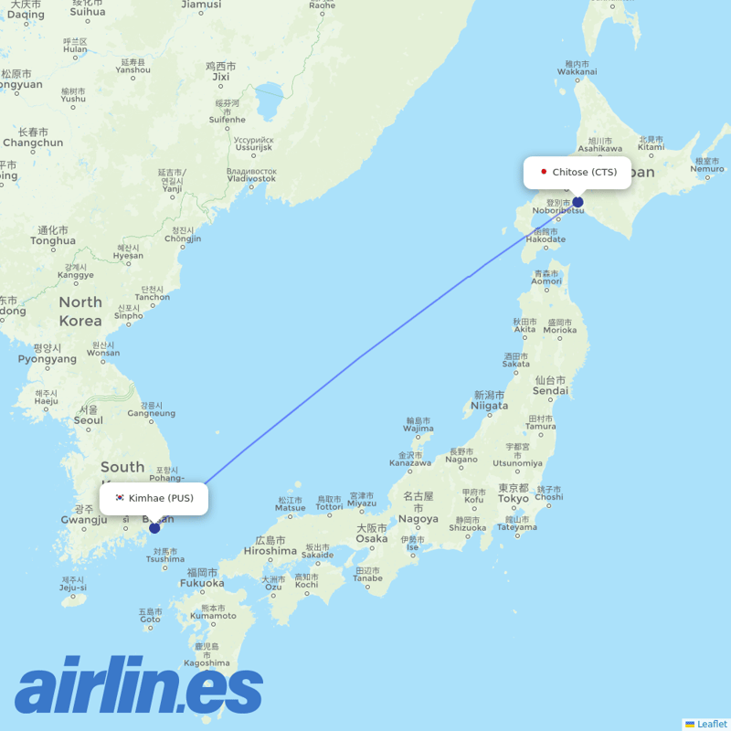 Air Busan from Sapporo destination map