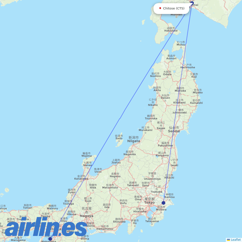Jetstar Japan from Sapporo destination map