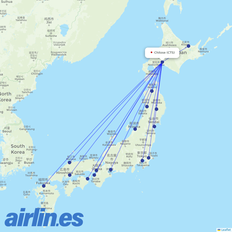 JAL from Sapporo destination map