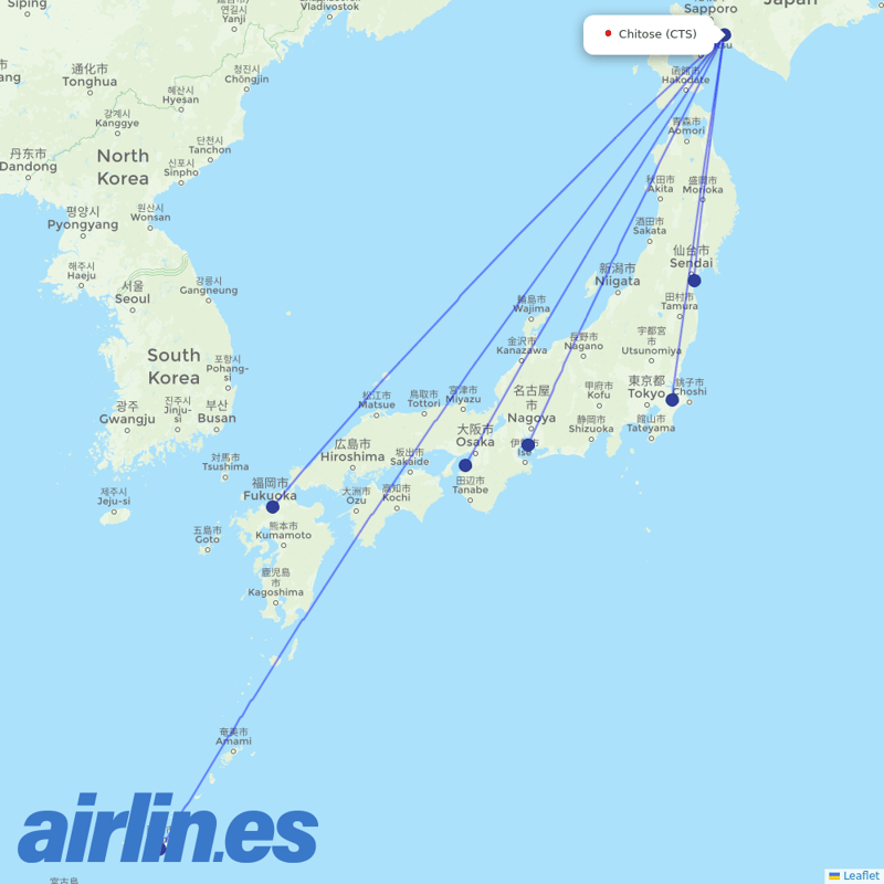 Peach Aviation from Sapporo destination map