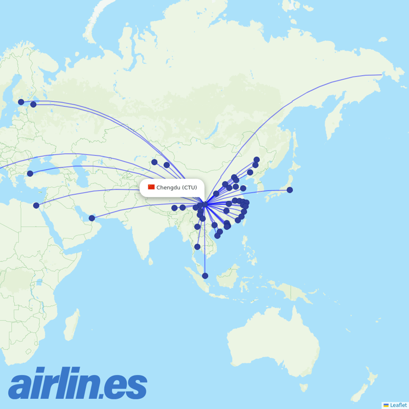 Sichuan Airlines from Chengdu Shuangliu International Airport destination map