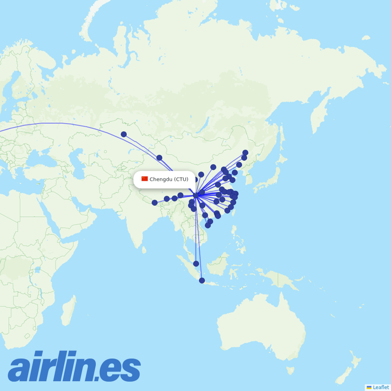 Air China from Chengdu Shuangliu International Airport destination map