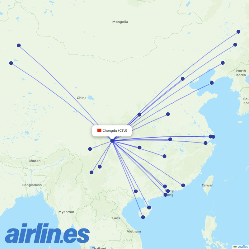 China Southern Airlines from Chengdu Shuangliu International Airport destination map
