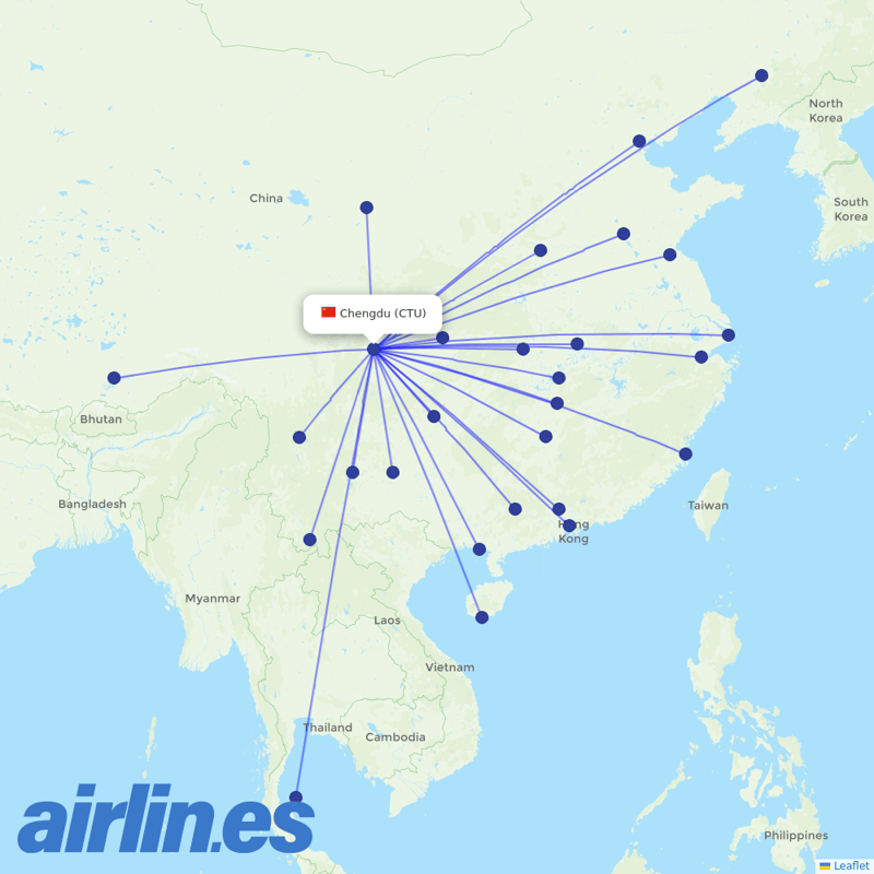 Chengdu Airlines from Chengdu Shuangliu International Airport destination map