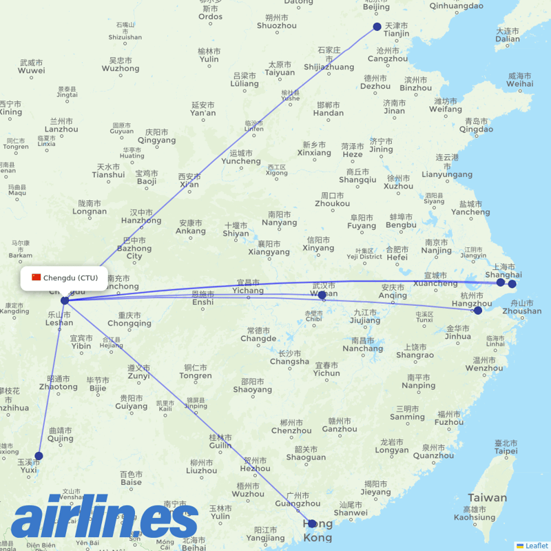 China Eastern Airlines from Chengdu Shuangliu International Airport destination map