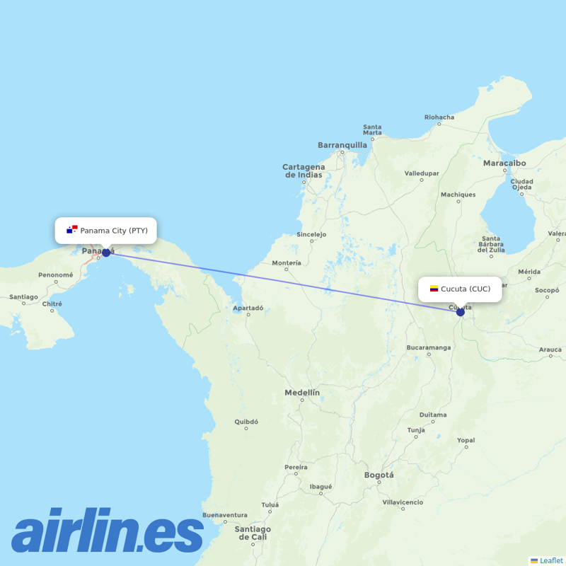 Copa Airlines from Camilo Daza International Airport destination map