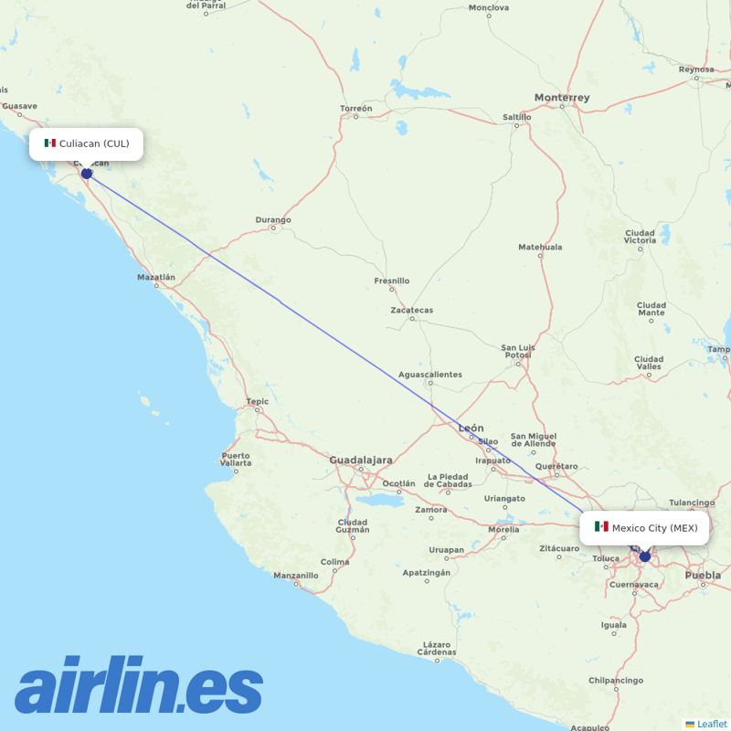 Aeromexico from Culiacan International destination map