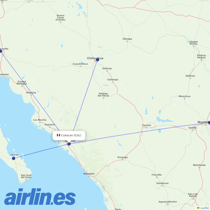 TAR Aerolineas from Culiacan International destination map